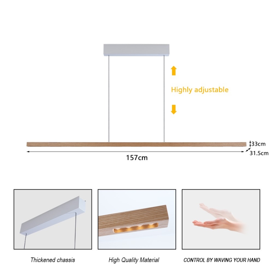 Immax NEO 07310L - Suspension LED dimmable sur câble avec capteur MADEIRA LED/37W/230V 157 cm en frêne