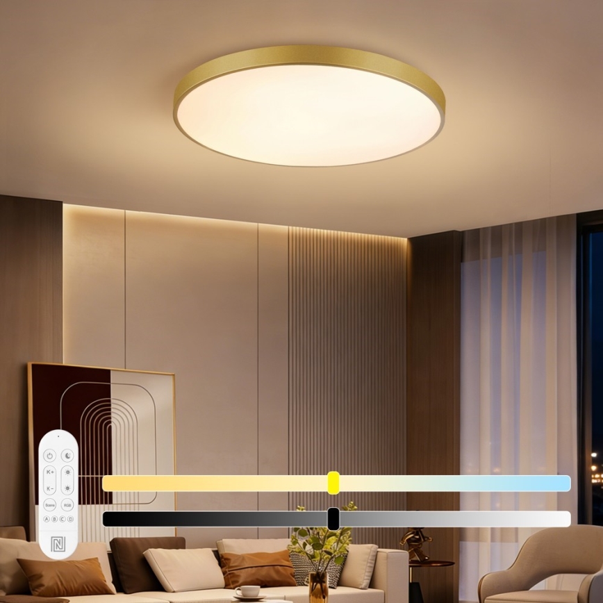 Immax NEO 07311L - dimmbare LED-Deckenleuchte SEMPLICI LED/96W/230V Ø 80 cm Wi-Fi Tuya goldfarben + Fernbedienung