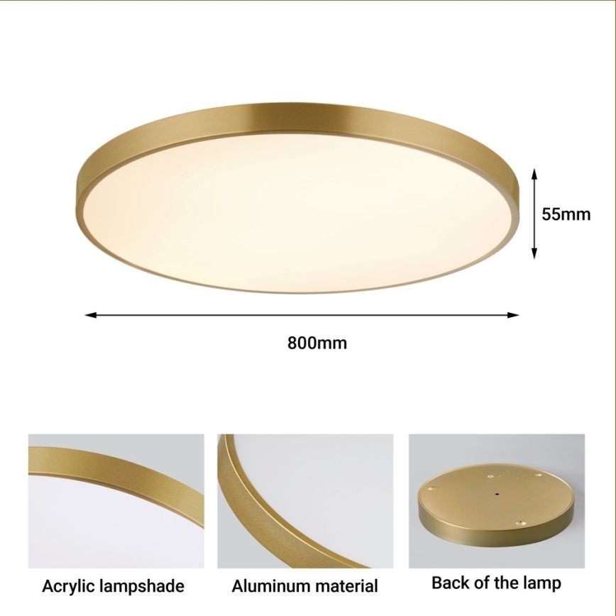Immax NEO 07311L - Lampada da soffitto dimmerabile LED SEMPLICI LED/96W/230V Ø 80 cm Wi-Fi Tuya dorata + telecomando