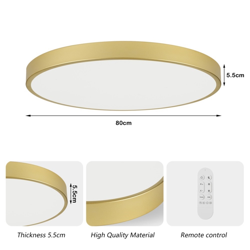 Immax NEO 07311L - Plafonnier LED dimmable SEMPLICI LED/96W/230V Ø 80 cm Wi-Fi Tuya doré + télécommande