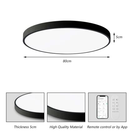 Immax NEO 07313L - LED-dimmbare Deckenleuchte SEMPLICI LED/96W/230V Ø 80 cm Wi-Fi Tuya schwarz + Fernbedienung