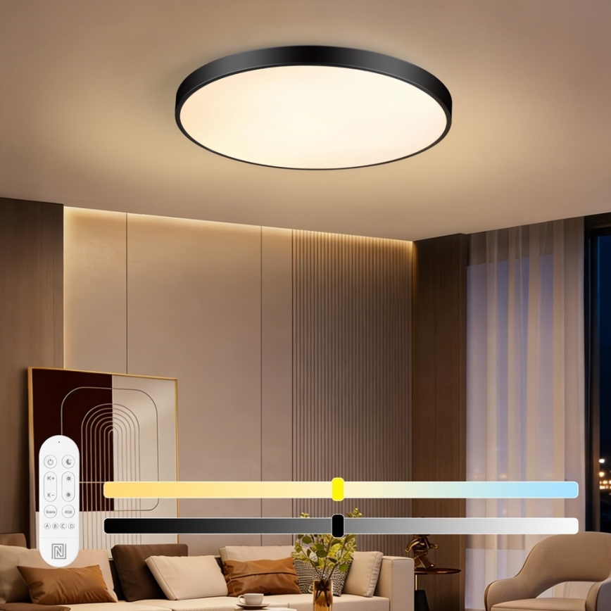 Immax NEO 07313L - Plafoniera dimmerabile a LED SEMPLICI LED/96W/230V Ø 80 cm Wi‑Fi Tuya, nera + telecomando