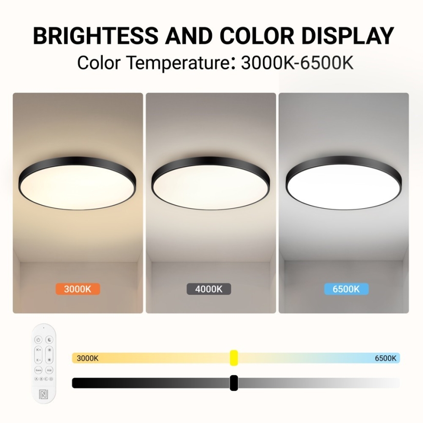 Immax NEO 07313L - Plafoniera dimmerabile a LED SEMPLICI LED/96W/230V Ø 80 cm Wi‑Fi Tuya, nera + telecomando