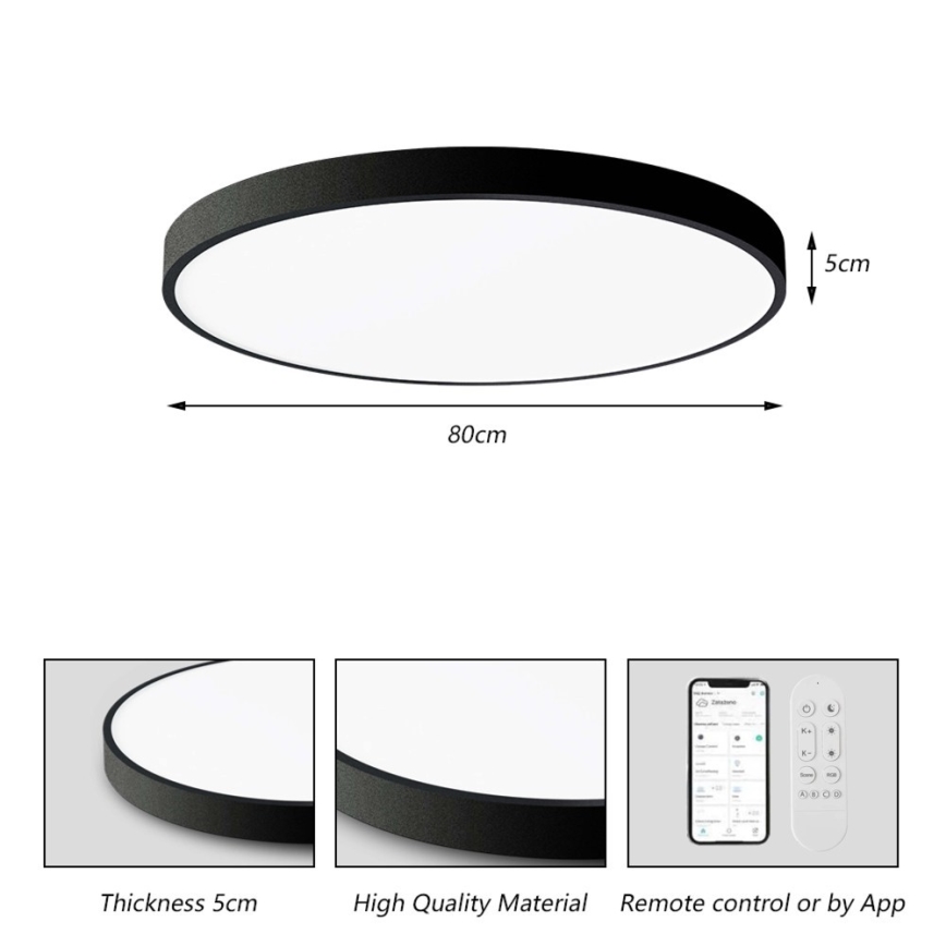 Immax NEO 07313L - Plafoniera dimmerabile a LED SEMPLICI LED/96W/230V Ø 80 cm Wi‑Fi Tuya, nera + telecomando