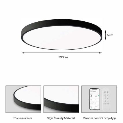 Immax NEO 07314L - Plafoniera LED dimmerabile SEMPLICI LED/128W/230V Ø 100 cm Wi-Fi Tuya nero + telecomando