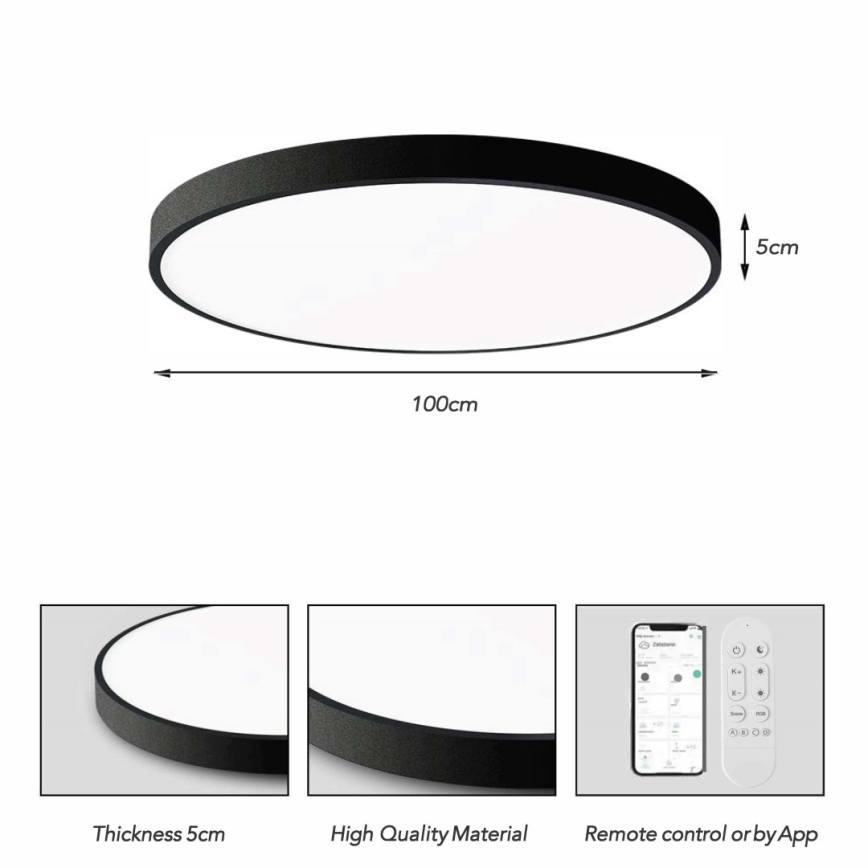 Immax NEO 07314L - Plafoniera LED dimmerabile SEMPLICI LED/128W/230V Ø 100 cm Wi-Fi Tuya nero + telecomando