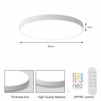 Immax NEO 07315L - Plafoniera LED dimmerabile SEMPLICI LED/96W/230V Ø 80 cm Wi-Fi Tuya bianco + telecomando