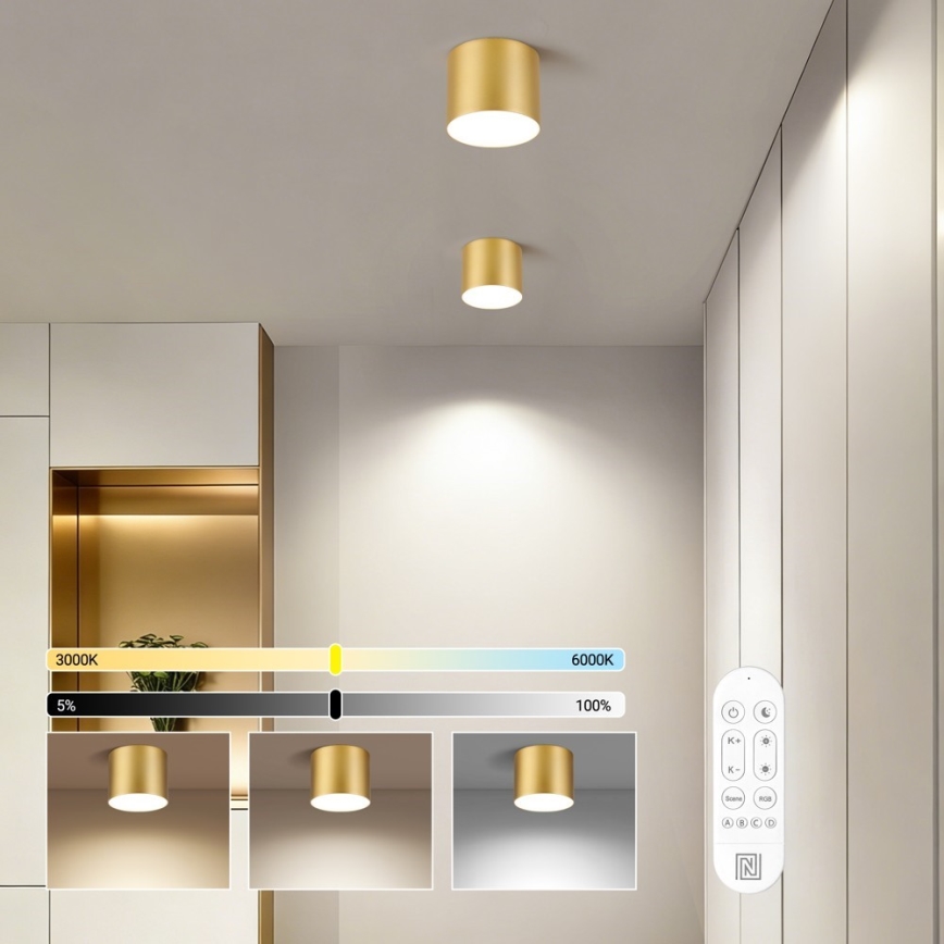 Immax NEO 07317L - dimmbare LED-Deckenleuchte RONDATE LED/18 W/230 V Ø 11,5 cm Wi-Fi Tuya goldfarben