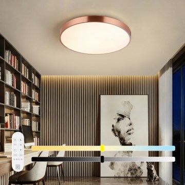 Immax NEO 07322L - Plafonnier LED dimmable NEO LITE SEMPLICI LED/60W/230V Ø 60 cm compatible Tuya, finition or rose, avec télécommande