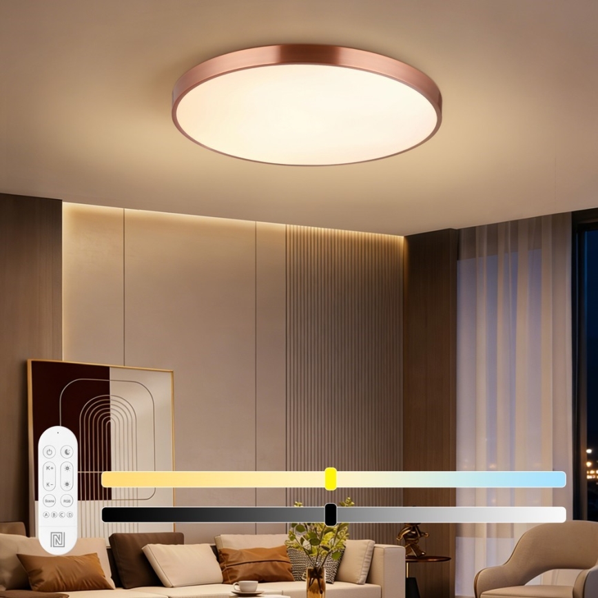 Immax NEO 07323L - Plafoniera dimmerabile a LED SEMPLICI LED/96W/230V Ø 80 cm Wi-Fi Tuya oro rosa + telecomando
