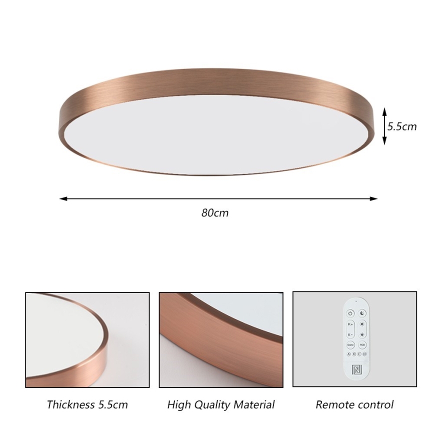 Immax NEO 07323L - Plafoniera dimmerabile a LED SEMPLICI LED/96W/230V Ø 80 cm Wi-Fi Tuya oro rosa + telecomando