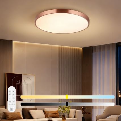 Immax NEO 07323L - Plafonnier LED dimmable SEMPLICI LED/96W/230V Ø 80 cm Wi‑Fi Tuya or rose + télécommande