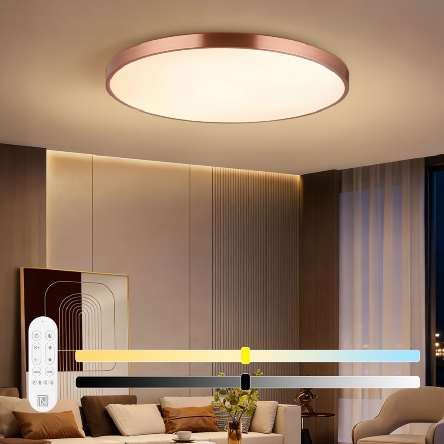Immax NEO 07324L - Plafoniera dimmerabile a LED SEMPLICI LED/128W/230V Ø 100 cm Wi-Fi Tuya oro + telecomando