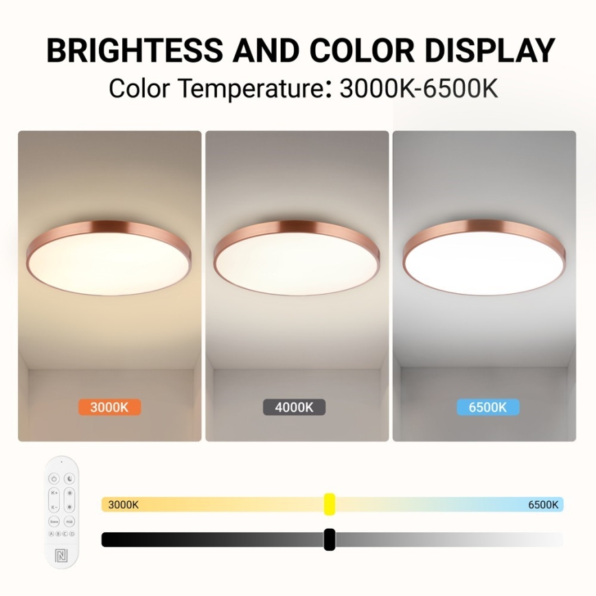 Immax NEO 07324L - Plafoniera dimmerabile a LED SEMPLICI LED/128W/230V Ø 100 cm Wi-Fi Tuya oro + telecomando