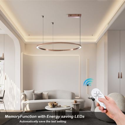 Immax NEO 07327L - dimmbare LED-Pendelleuchte FINO an Kabel LED/55W/230V 80 cm roségold Tuya + Fernbedienung
