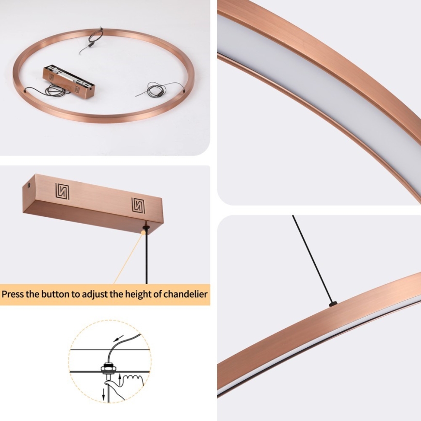 Immax NEO 07327L - dimmbare LED-Pendelleuchte FINO an Kabel LED/55W/230V 80 cm roségold Tuya + Fernbedienung