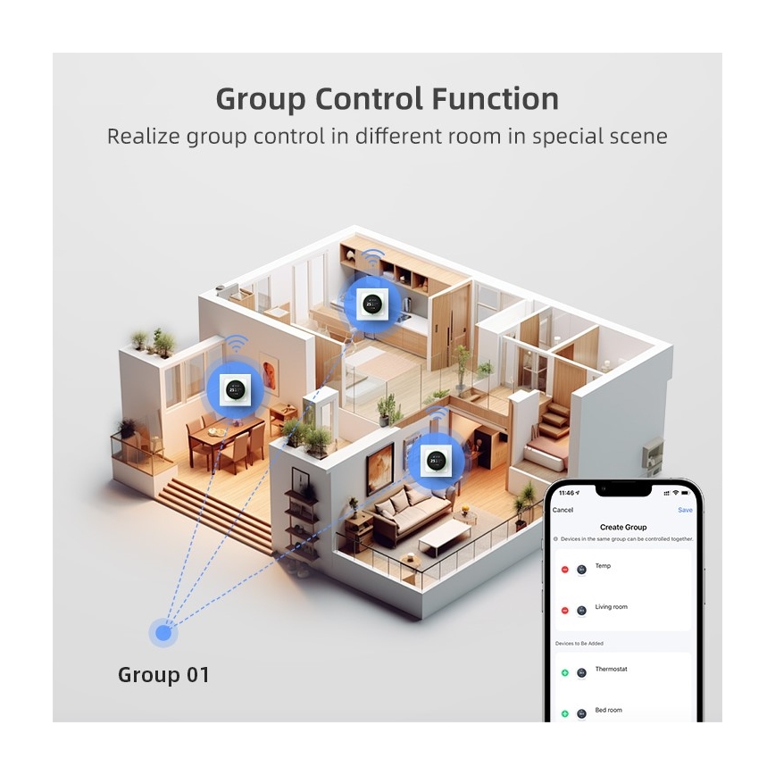 Immax NEO 07534L - Termostato per riscaldamento a pavimento SMART 230V/3A Wi-Fi Tuya