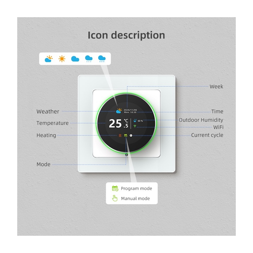 Immax NEO 07534L - Termostato per riscaldamento a pavimento SMART 230V/3A Wi-Fi Tuya