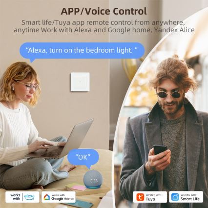 Immax NEO 07538L - Interrupteur SMART 1 bouton 230 V Wi‑Fi Tuya