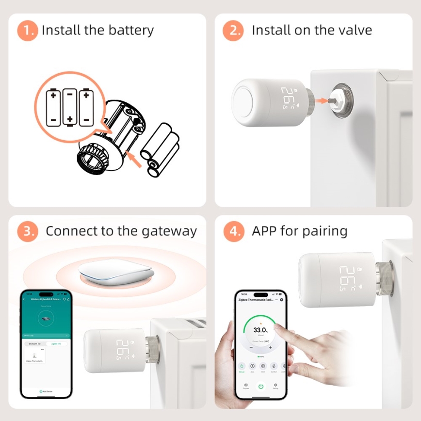 Immax NEO 07554L - Testa termostatica con alimentazione a 3 batterie AA