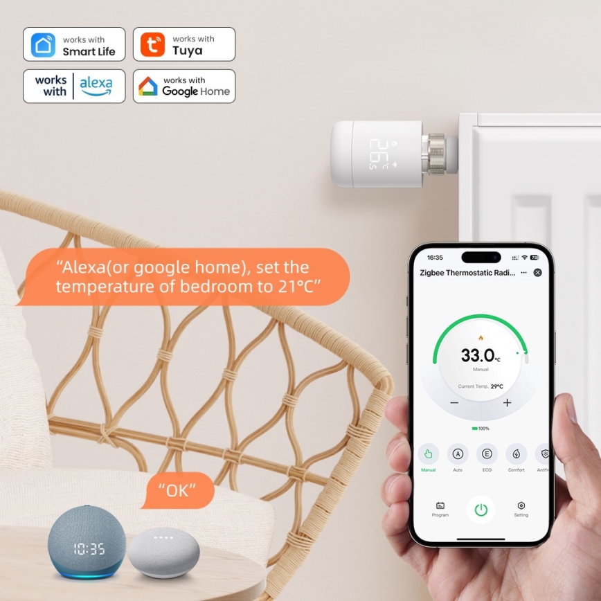 Immax NEO 07554L - Tête thermostatique (alimentée par 3 piles AA)