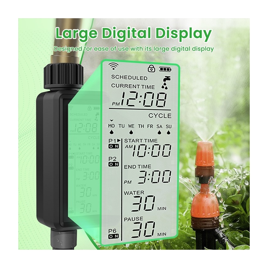 Immax NEO 07556L - Électrovanne d'arrosage alimentée par 4 piles AA, IP65, Wi‑Fi Tuya