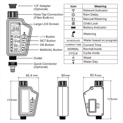 Immax NEO 07556L - Électrovanne d'arrosage alimentée par 4 piles AA, IP65, Wi‑Fi Tuya