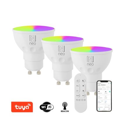 Immax NEO 07724CDO - SET 3x LED RGB+CCT Lampadina dimmerabile GU10/6W/230V 2700-6500K Wi-Fi Tuya + telecomando