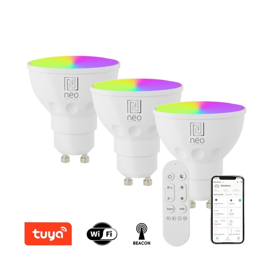 Immax NEO 07724CDO - SET 3x LED RGB+CCT Lampadina dimmerabile GU10/6W/230V 2700-6500K Wi-Fi Tuya + telecomando