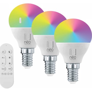 Immax NEO 07745CDO - Set da 3 Lampadine LED dimmerabili RGB+CCT E14/6W/230V Tuya Wi‑Fi + telecomando