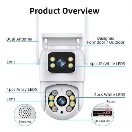 Immax NEO 07783L - Caméra extérieure connectée avec détecteur DOUBLE 355° P/T 2x2MP IP65 Wi-Fi Tuya