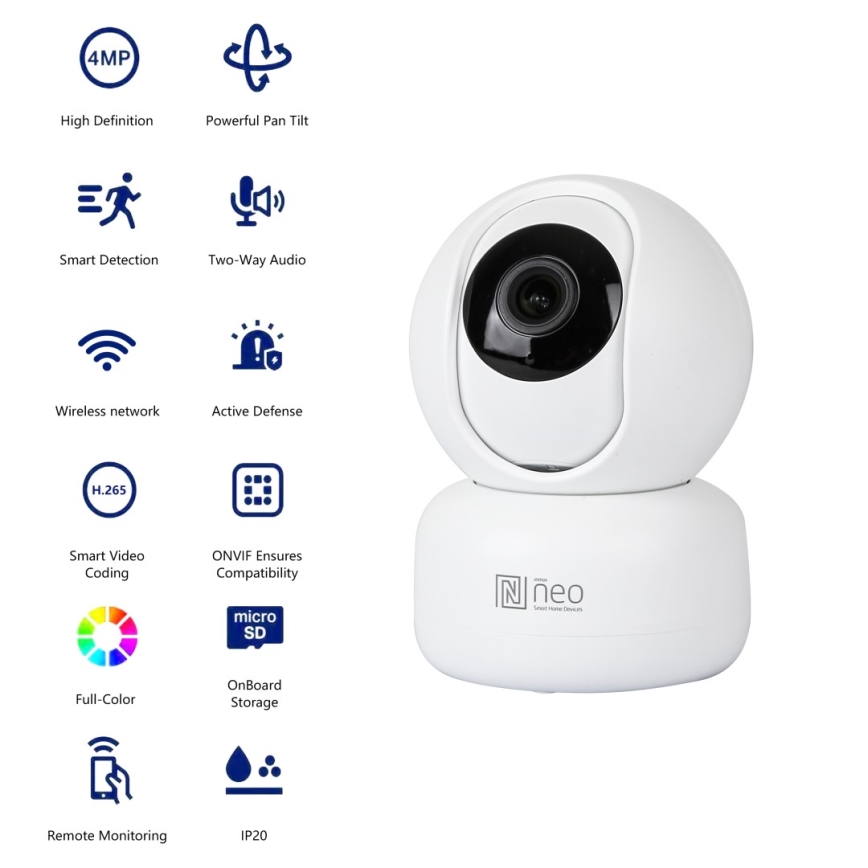 Immax NEO 07795L - Caméra connectée d'intérieur avec détecteur 4MP 5V Wi-Fi Tuya