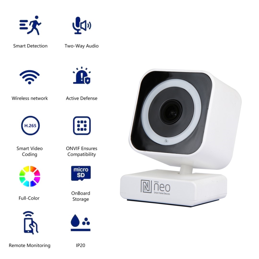 Immax NEO 07796L-Caméra connectée d'intérieur avec détecteur LITTLE CUBE 3MP 5V Wi-Fi Tuya
