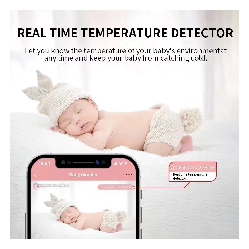 Immax NEO 07797L - Babyphone connecté et rechargeable 5V Wi-Fi Tuya bleu