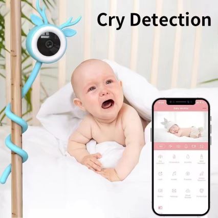 Immax NEO 07797L - Babyphone connecté et rechargeable 5V Wi-Fi Tuya bleu