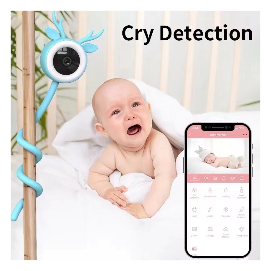Immax NEO 07797L - Babyphone connecté et rechargeable 5V Wi-Fi Tuya bleu