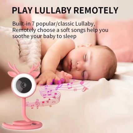 Immax NEO 07798L - Baby monitor intelligente ricaricabile 5V Wi-Fi Tuya rosa