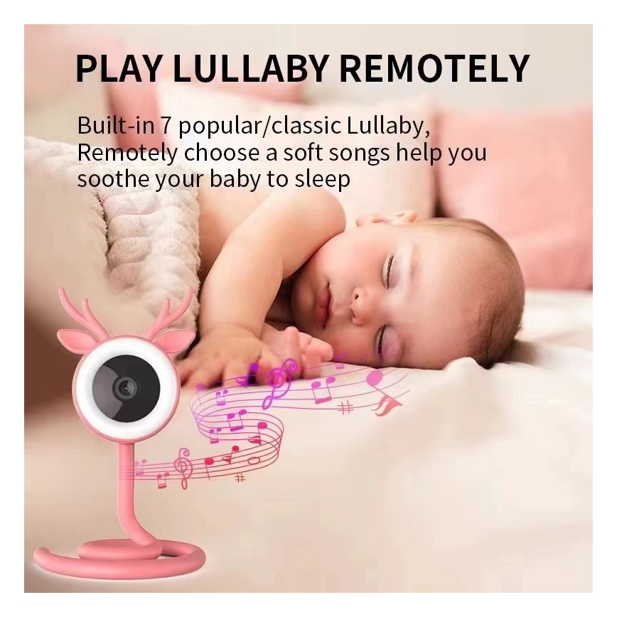 Immax NEO 07798L - Babyphone connecté et rechargeable 5V Wi-Fi Tuya rose