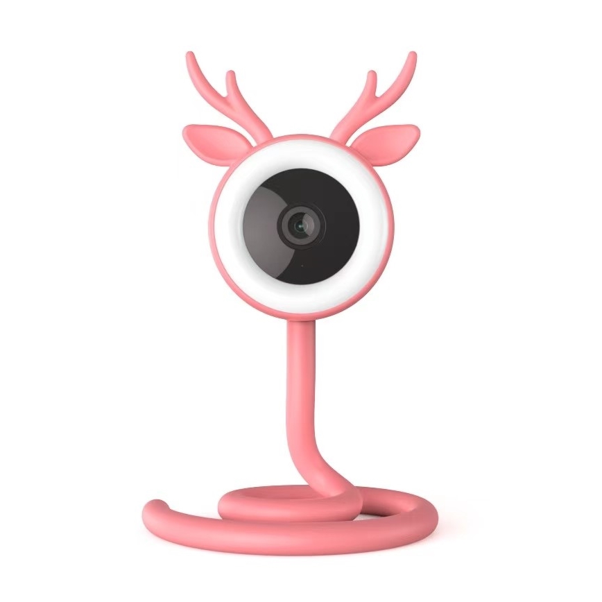 Immax NEO 07798L - Babyphone connecté et rechargeable 5V Wi-Fi Tuya rose