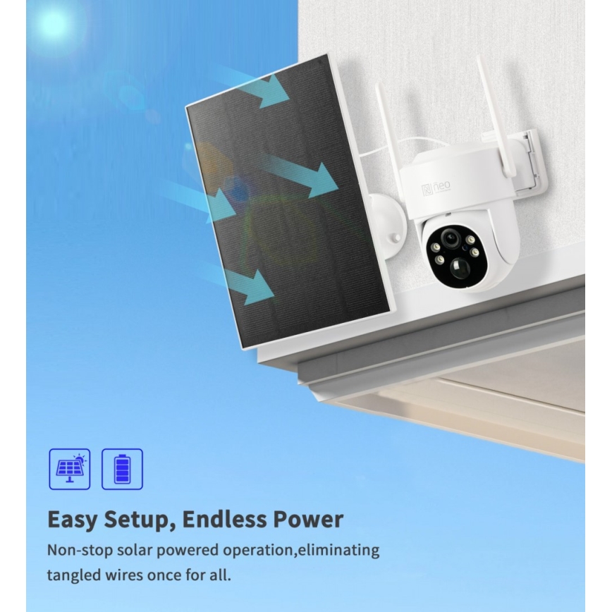 Immax NEO 07804L - Telecamera solare intelligente per esterni con sensore 9000 mAh Wi-Fi Tuya IP65