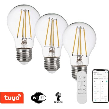 Immax NEO 07806CDO - Lot de 3 ampoules LED CCT dimmables E27/7,3W/230V Tuya Wi-Fi + télécommande