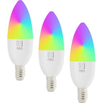 Immax NEO 07808C - Confezione da 3 lampadine LED RGB+CCT dimmerabili con attacco E14, 4,8W/230V, Wi‑Fi compatibili con Tuya