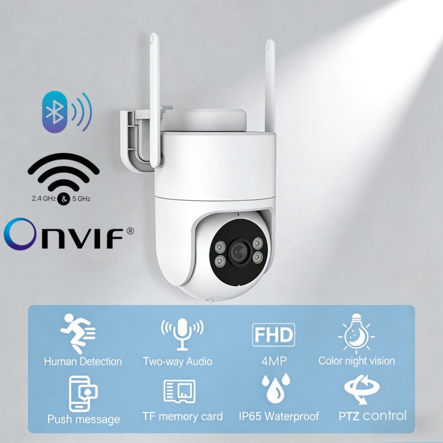 Immax NEO 07819L - Telecamera esterna intelligente con sensore 4 MP, alimentazione 5V, protezione IP65, compatibile con Tuya, Wi‑Fi