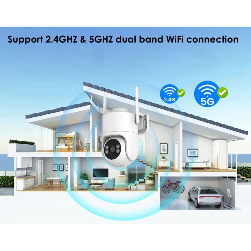 Immax NEO 07819L - Telecamera esterna intelligente con sensore 4 MP, alimentazione 5V, protezione IP65, compatibile con Tuya, Wi‑Fi