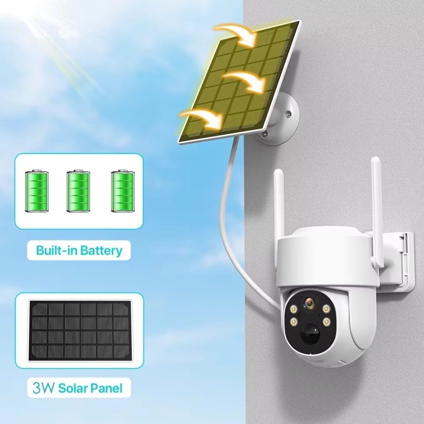 Immax NEO 07820L - Telecamera solare smart da esterno con sensore, batteria 6000 mAh, grado di protezione IP65, compatibile con Tuya