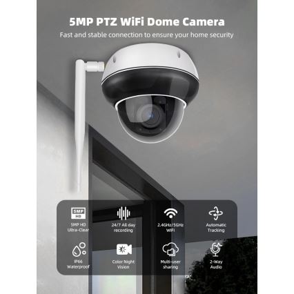 Immax NEO 07825L - Telecamera esterna intelligente con sensore DOME 5MP 230V IP66 TUYA Wi-Fi