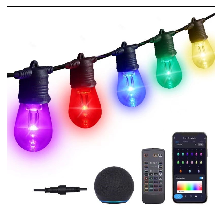 LED RGB+CCT Dimmerabile per esterni catena GHIRLANDA 15xLED/1W/230V 15m Wi-Fi Tuya IP65 + telecomando