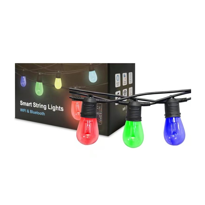 LED RGB+CCT Dimmerabile per esterni catena GHIRLANDA 15xLED/1W/230V 15m Wi-Fi Tuya IP65 + telecomando