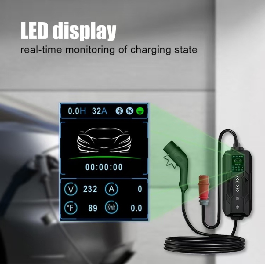 Immax - Borne de recharge pour véhicules électriques AC Type 2, 16 A/380 V + prise 230 V, 11 kW, câble 5 m, compatible Tuya