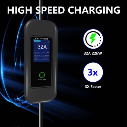 Immax - Stazione di ricarica portatile per veicoli elettrici EV AC Tipo 2 32A/380V 22kW + spina 230V 5m Wi-Fi Tuya